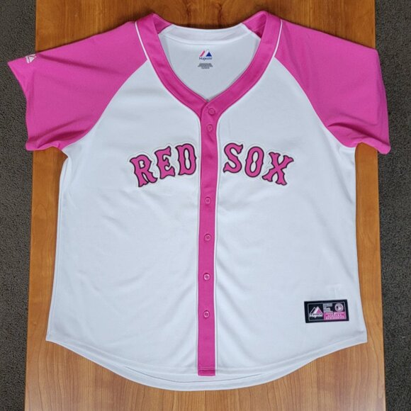 MLB Majestic Pink White Boston Red Sox Short Sleeve Baseball Jersey - XL - Picture 5 of 12